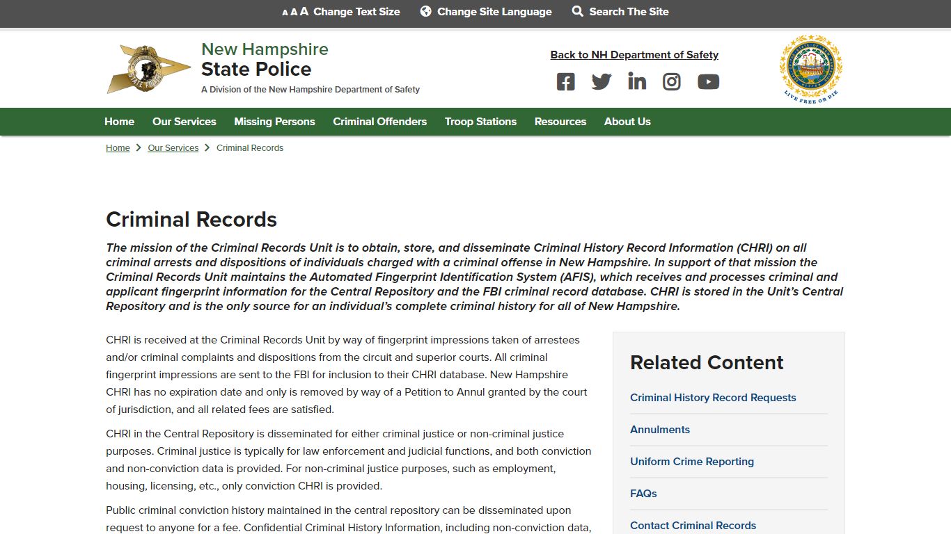 Criminal Records | NH State Police