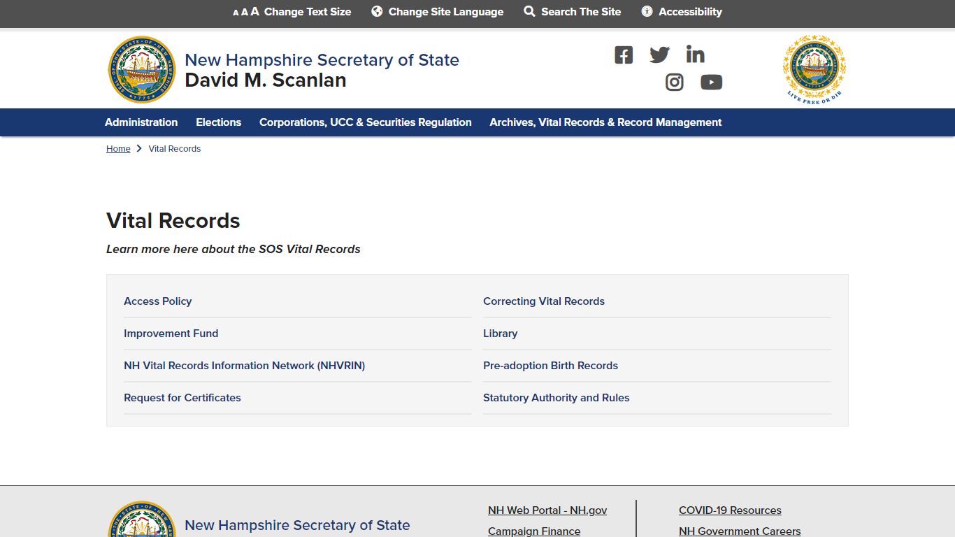 Vital Records | New Hampshire Secretary of State